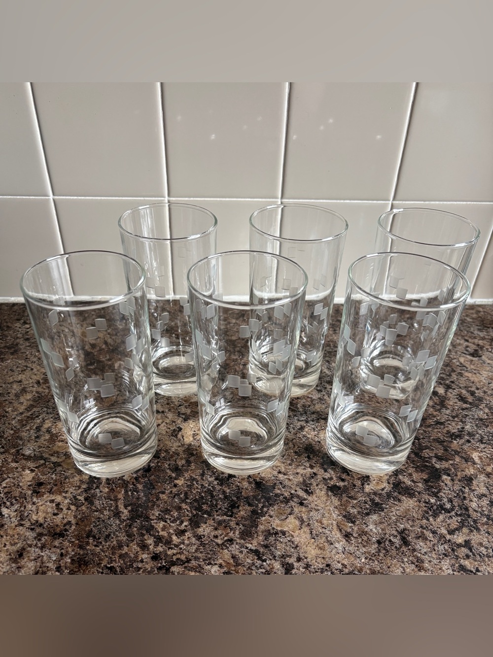 Libbey Windsor Etched Hiball Glasses: Geometric Barware (Set of 6)